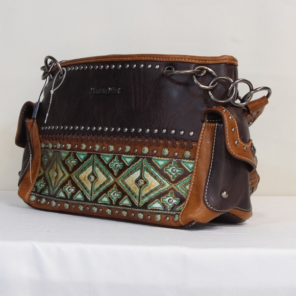 Montana West Concealed Carry Brown Aztek Western Tooled Leather Purse NWT - Picture 6 of 9
